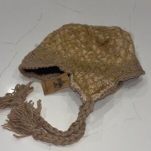 Cheveux light brown and tan Knit Earflap Hat 100%wool exterior,100% PL lining